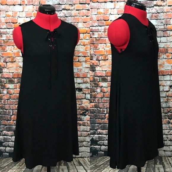 🚫 SOLD Last One! Black Lace Up Knit Dress (M) - Picture 3 of 10